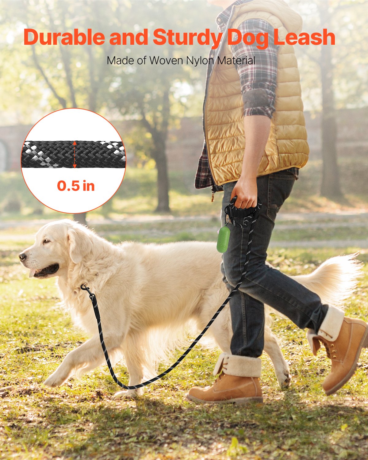 Heavy-Duty Reflective Rope Dog Leash (6FT)